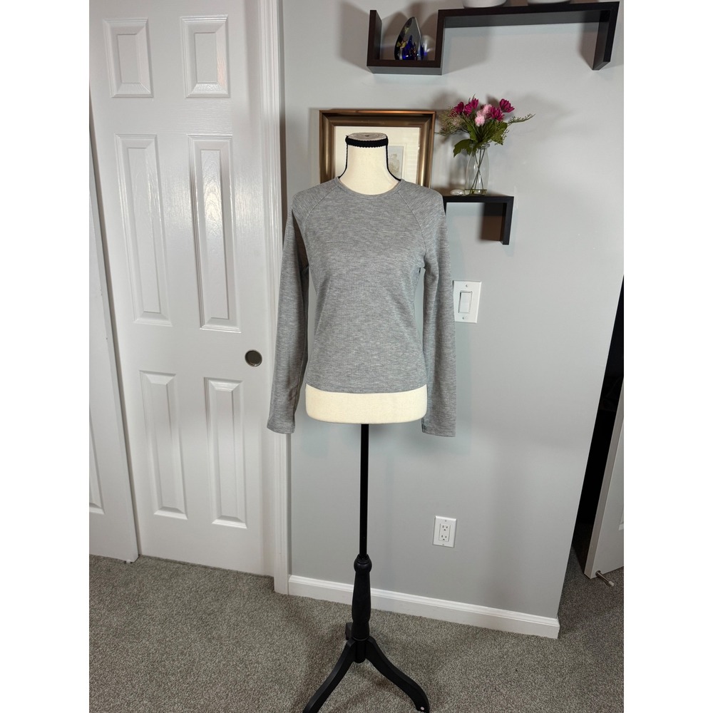 Edikted Basic Gray Melange Ribbed Thermal Raglan Long Sleeve Top